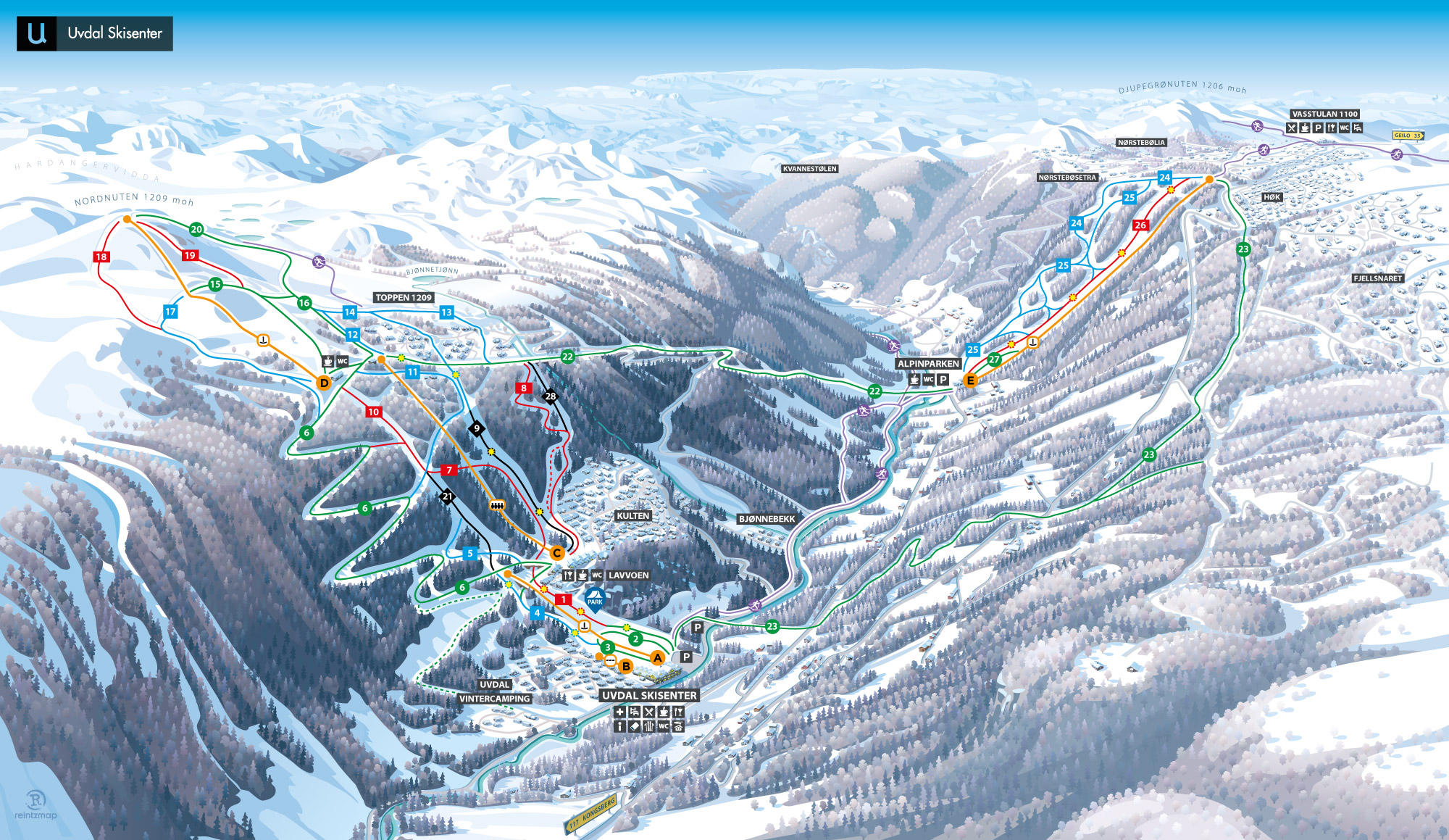 Uvdal ski map